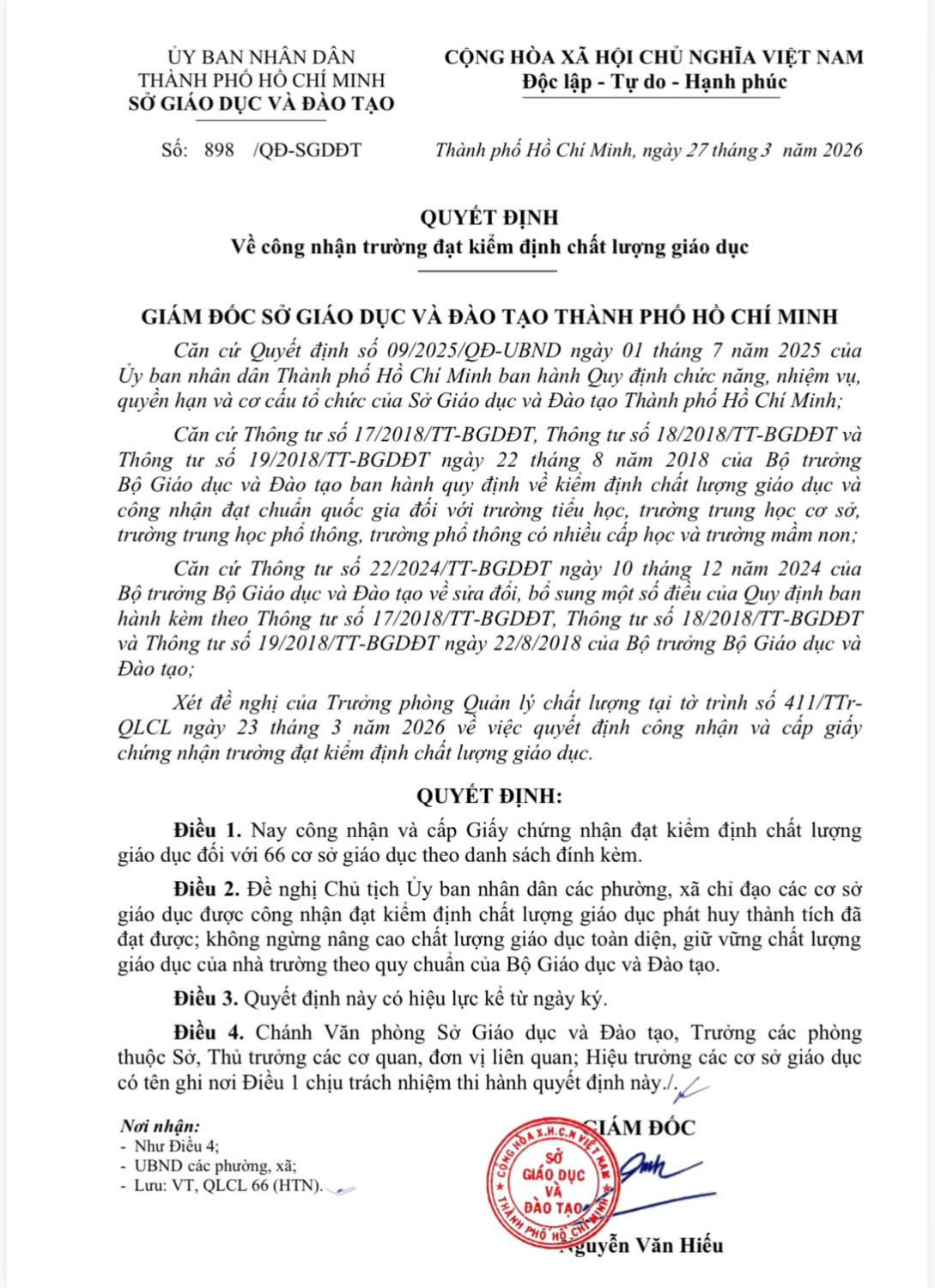 TRƯỜNG THCS ĐỊNH HÒA VINH DỰ ĐẠT KIỂM ĐỊNH CHẤT LƯỢNG GIÁO DỤC VÀ CHUẨN QUỐC GIA